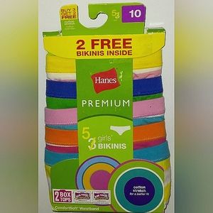 NWT~Hane's~Girls Cotton 5 Pack Premium Bikini Panties~Size 10